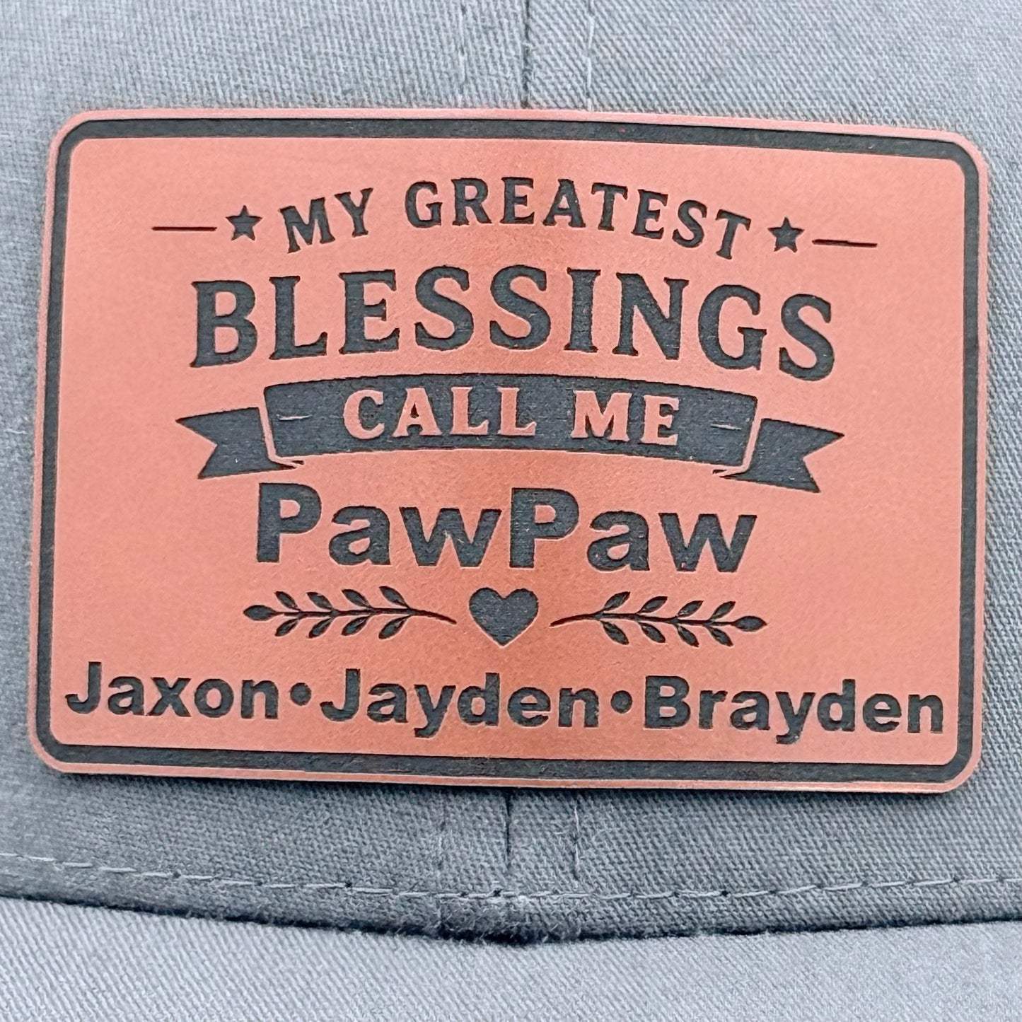 Personalized Grandpa Hat – Custom Richardson 112 Leather Patch Trucker Hat