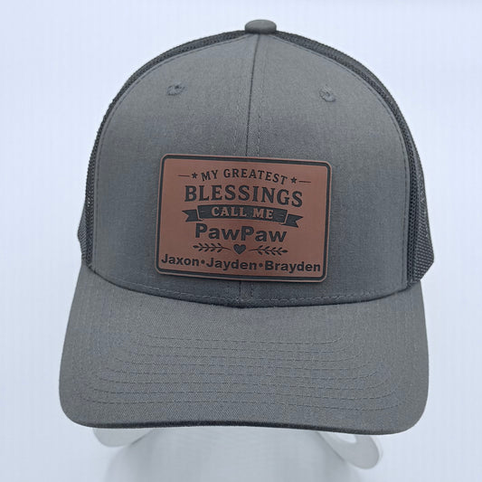 Personalized Grandpa Hat – Custom Richardson 112 Leather Patch Trucker Hat